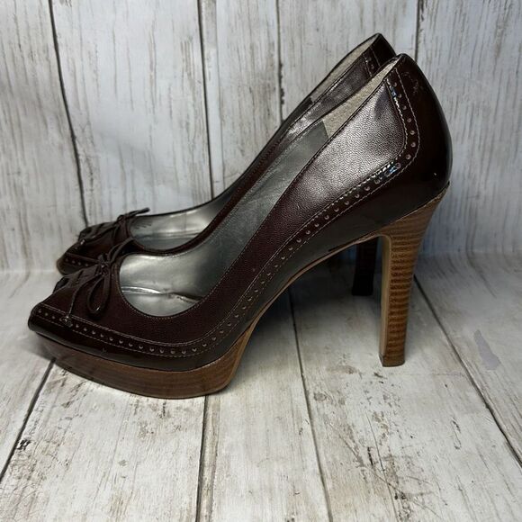 Marc Fisher Mfvica Patent Leather Stiletto Platform Heels Open Toe Women size 8 - Picture 6 of 12